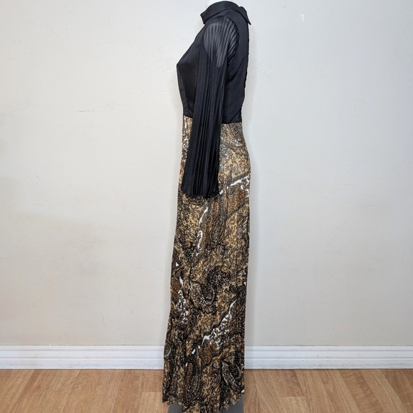 Vintage 60s Jeune Elle Black and Metallic Gold Pleated Wide Leg Jumpsuit Size M - Picture 6 of 9